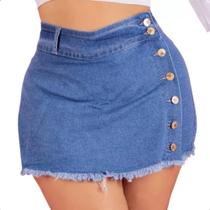 Short Saia Jeans Plus Size Feminino Levanta Bumbum Cós Alto