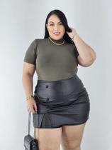 Short Saia material sintético Plus Size Botões Fenda Lateral Blogueira Short Saia material sintético Plus Size Botões Fenda Lateral Blogueira