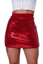 Short Saia paetê e neoprene malha brilhosa VERMELHO