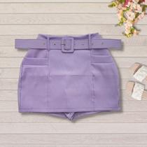 Short Saia Plus Size Frente e Costas/trás com Cinto e Bolso 0071