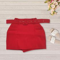 Short Saia Plus Size Frente e Costas/trás com Cinto e Bolso 0071