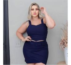 Short Saia Plus Size Modelagem Grande Cós Alto Pregas Cinto