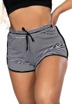 Short Saída de Praia Listrado Cintura Alta