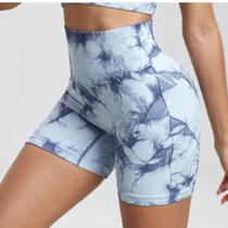 Short Sem Costura Levanta Bumbum Tie Dye Academia Azul Claro