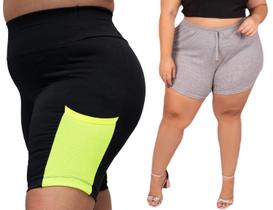 Short Shortinho de Academia Plus Size Fitness Malha Neopremi E Bermuda Short Canelado Malha Moda Verão Soltinho
