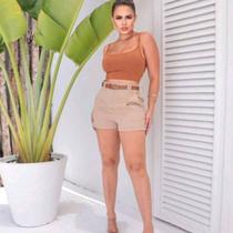 Short Shortinho Feminino Alfaiataria com Cinto Shorts Tendencia Comportado