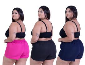 Short Shortinho Tactel Soltinho Realmente Tactel C/ Elastano Bermuda Moda Verão Plus Size Feminino Kit 3 Cores