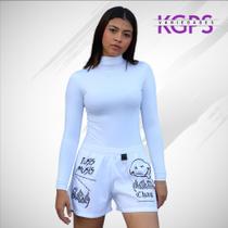 Short Smile Curto Leve Com Corrente e Elástico na Cintura Esportivo Lazer Tecido Tactel - Branco