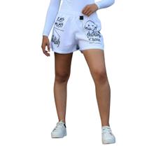 Short Smile Curto Leve Com Corrente e Elástico na Cintura Esportivo Lazer Tecido Tactel - Branco