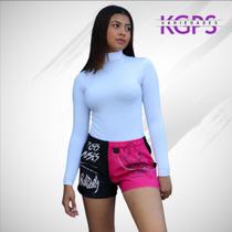 Short Smile Curto Leve Com Corrente e Elástico na Cintura Esportivo Tecido Tactel - Preto e Rosa