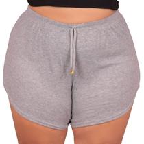 Short Soltinho Feminino Plus Size Canelado Mescla Malha Com Fios De Algodão Fresquinho Verão