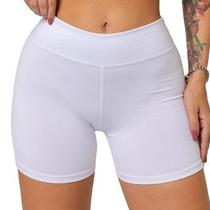 Short Suplex PLUS SIZE Feminino Branco Meia Coxa, Cós Alto, Costura Reforçada,Tecido Grosso Shorts,