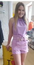 Short tecido leve lilás com cinto