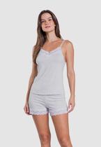 Shortdoll Em Viscose Com Renda Floral No Decote E No Short Mescla Claro