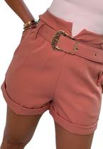 Shorte Blogueiras Cintura Super Alta Bainha Dobrada Estiloso Casual