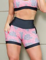 Shortinho Fitness Estampado Cós Alto e Bolsos Laterais