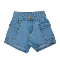 Shortinho Jeans Cargo Infanto Juvenil Modinha Blogueirinha Shortinho Jeans Cargo Infanto Juvenil Modinha Blogueirinha