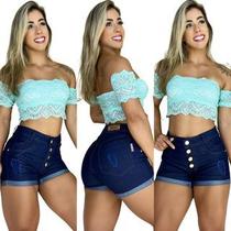 shortinho jeans cintura alta bermudinha feminina levanta bumbum