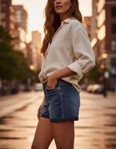 Shortinho Jeans Feminina Levanta Bumbum Blue 3 Denim 5878