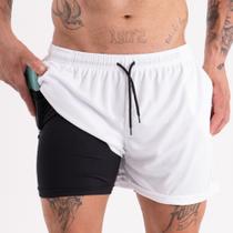 Shorts 2 em 1 Masculino Academia Bermuda Com Suporte Para Celular Segunda Pele