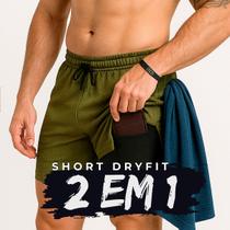 Shorts Academia Masculino Bermuda 2 em 1 Corrida Treino Compressão Dryfit