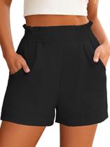 Shorts ANRABESS Cintura Alta Pantalona Preta G Shorts ANRABESS Cintura Alta Pantalona Preta G