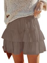 Shorts Aoudery Flowy para mulheres, com babados, saias em camadas, marrons L