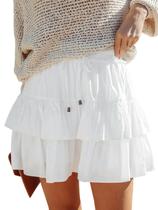 Shorts Aoudery Flowy para mulheres, saias boho com babados em camadas, minissaias casuais de cintura alta, tênis, golfe, shorts confortáveis 2025 - Um L branco Shorts Aoudery Flowy para mulheres, saias boho com babados em camadas, minissaias casuais de cintura alta, tênis, golfe, shorts confortáveis 2025 - Um L branco