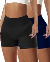 Shorts AURUZA de Cintura Alta Sin Costuras de Canalé para Entrenamiento M Negro + Azul