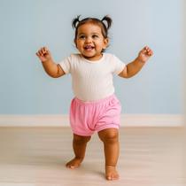 Shorts bebe menina Roupa bermuda liso colorido algodão Kit 3 peças com punho confortável infantil criança basico Tamanho G