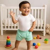 Shorts bebe menino Roupa bermuda liso colorido algodão Kit 3 peças com punho confortável infantil criança basico Tamanho M