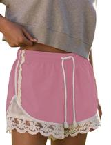 Shorts Bell Princess com acabamento em renda e cordão para mulheres, rosa, tamanho L