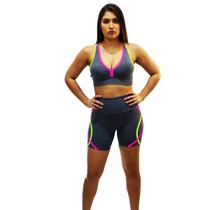 Shorts Bermuda com Friso Colorido Academia Fitness Corrida DA Modas Tecido de Suplex Poliamida Treino