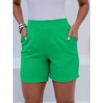 Shorts Bermuda Feminina Alfaiataria Elastico na Cintura Elegante Basica