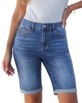 Shorts Bermuda Jeans Luvamia Cintura Alta Azul Médio G