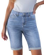 Shorts Bermuda Jeans Luvamia Cintura Alta Barra Dobrada GG