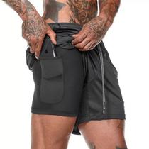 Shorts Bermuda Masculina com Segunda Pele Compressão com Cordão de Ajuste