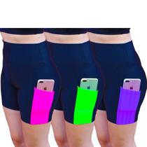 Shorts Bermudas Fitness Legging Treino Cintura alta Bolso Celular 160