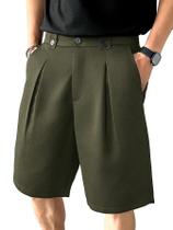 Shorts bermudas masculinos BEAUDRM plissados com zíper Fly Army Green Shorts bermudas masculinos BEAUDRM plissados com zíper Fly Army Green