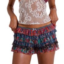 Shorts Bloomer Amiblvowa com babados, acabamento em renda, Lolita, verde escuro