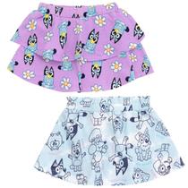 Shorts Bluey Bingo Coco Floral Roxa/Azul para meninas 10-12 Shorts Bluey Bingo Coco Floral Roxa/Azul para meninas 10-12
