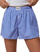 Shorts boxer LOMON, pijama casual de verão, listrado azul
