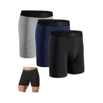 Shorts Boxer Masculinos De Algodão Respirável De Comprimento Médio 3-Pack Roupa Íntima Sexy Para