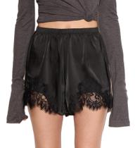 Shorts boxer Meiweileya com acabamento em renda de seda acetinada para mulheres Shorts boxer Meiweileya com acabamento em renda de seda acetinada para mulheres