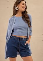 Shorts Boyfriend Jeans Com Elastano E Cintura Média Lunender 20229