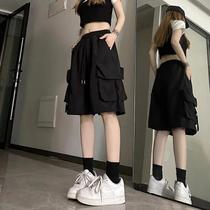 Shorts Cargo de Cintura Alta para Mulheres - Calças Largas de Verão com Bolsos Grandes