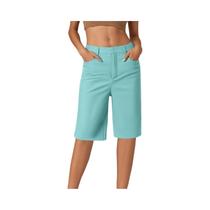 Shorts Cargo Femininos De Cintura Alta, Moda Casual, Calças Retas Com Bolsos, Cor Sólida, Para