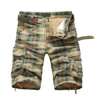 Shorts Cargo Masculinos Soltos - Algodão, Xadrez, Confortáveis para Verão e Esportes