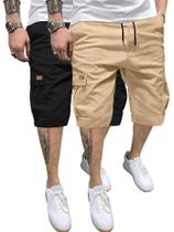Shorts cargo PLEPAN masculinos clássicos de cintura elástica pretos e cáqui
