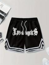 Shorts Casuais Masculinos Largos Com Cordão E Estampa Los Angeles, Calças Minimalistas De Verão Shorts Casuais Masculinos Largos Com Cordão E Estampa Los Angeles, Calças Minimalistas De Verão